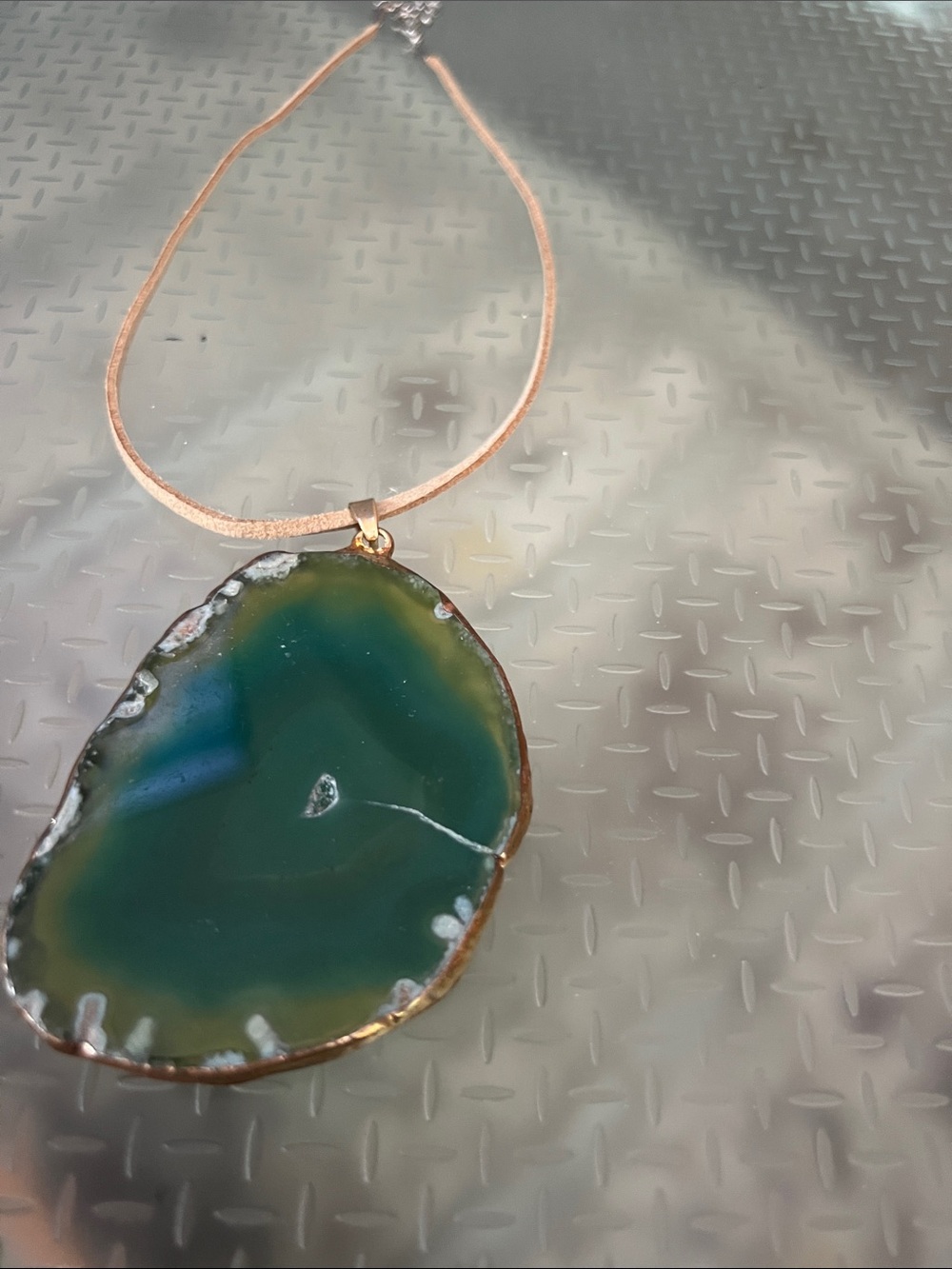 Green Agate Slice Pendant Necklace - Unbranded